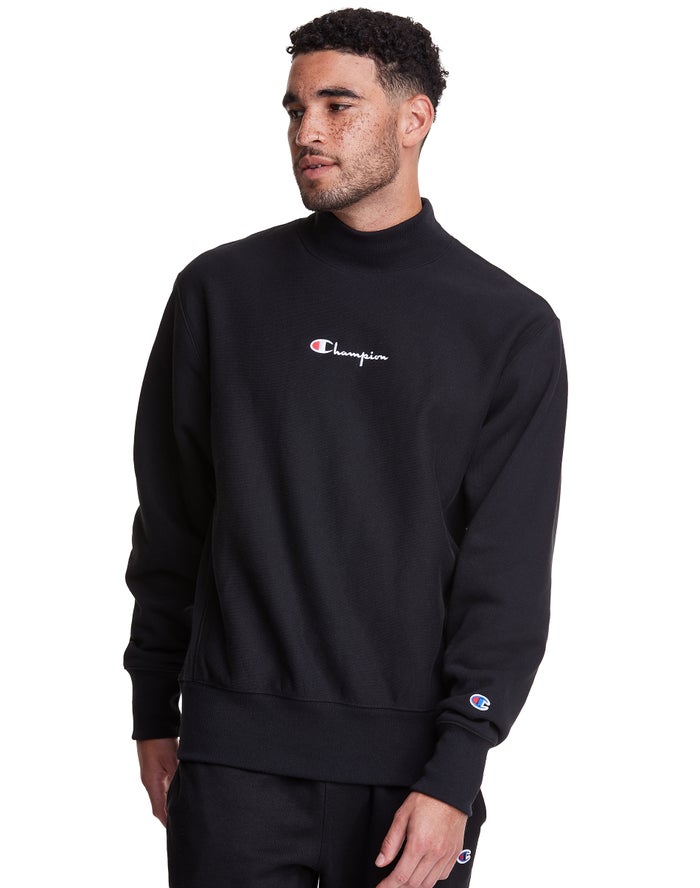 Champion Reverse Weave Mock Neck Crew Erkek Sweatshirt Siyah ( QDUEGS576 )